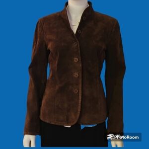 VTG STUDIO BY LIZ CLAIBORNE 1970s dark brown suede Leather button down Jacket